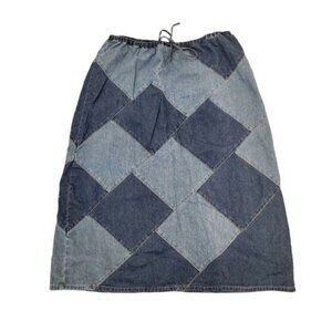 Vintage 90s Blue Demin Maxi Patchwork Skirt Size 1X A Line Grunge Country